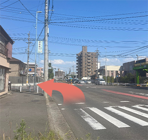 道なりに進み右に緑の歩道橋が見える「文京」の交差点を左折します。